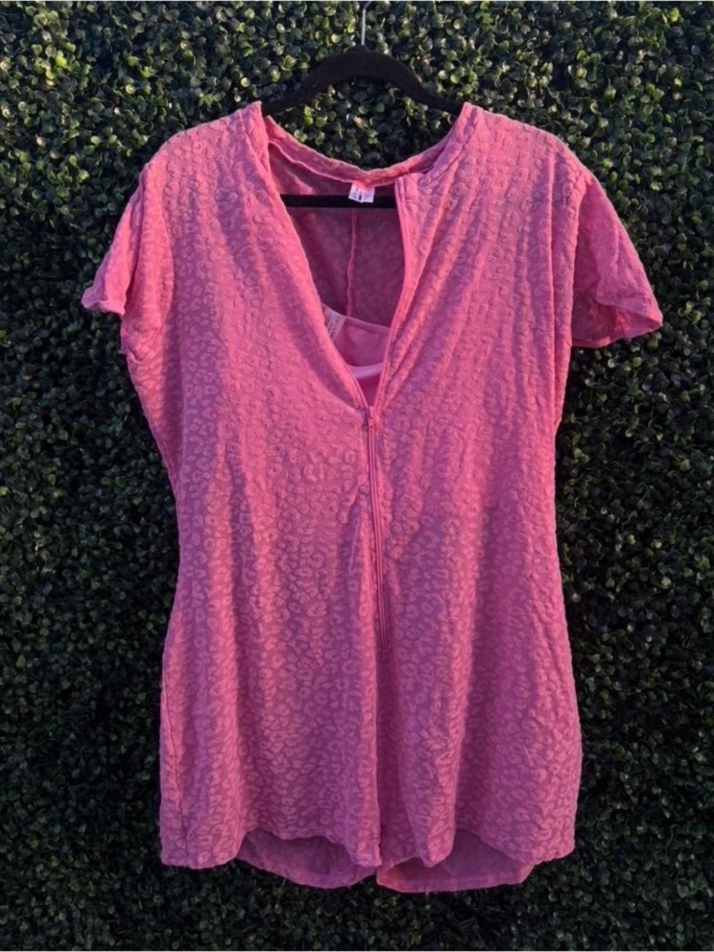 Sheer pink leopard onsie with velvet jacket and headband